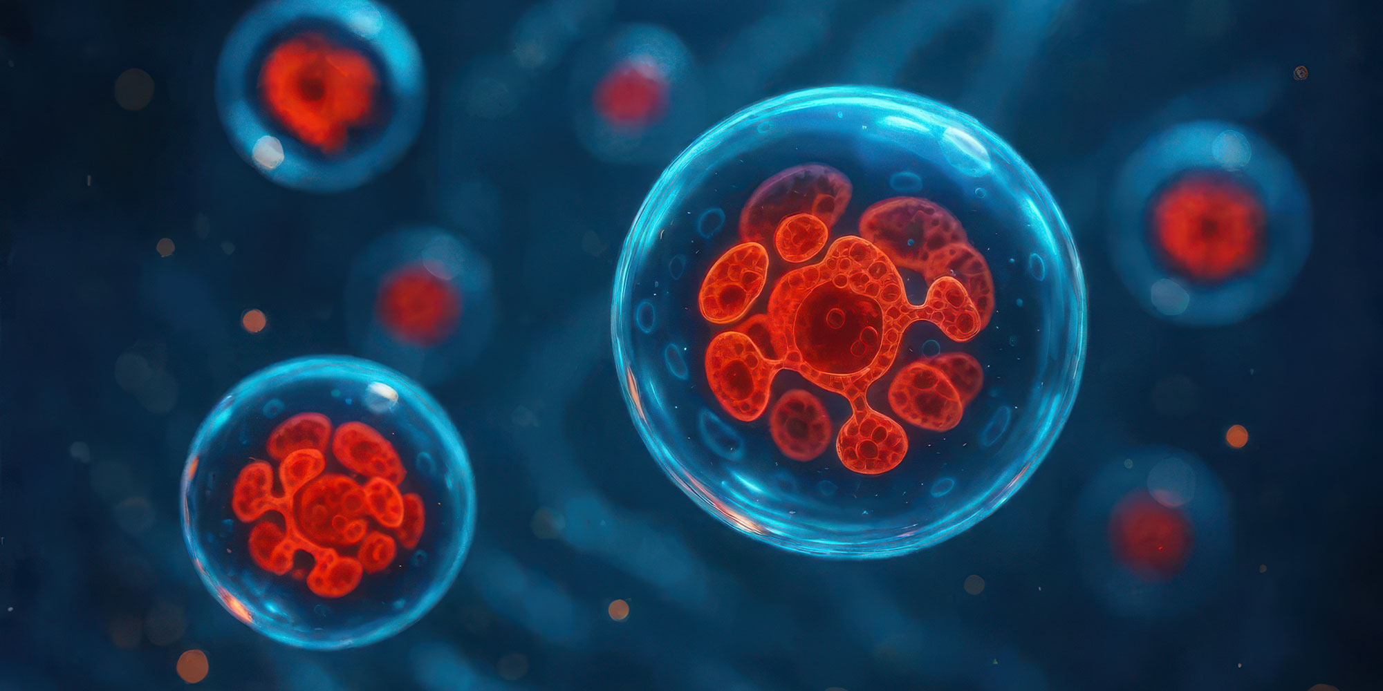 Transparent spherical nanoparticles containing red therapeutic agents